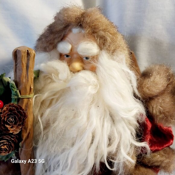 Handcrafted Santa Claus Decor With Faux Fur & Velvet Standing Holiday Figure San - Picture 4 of 11